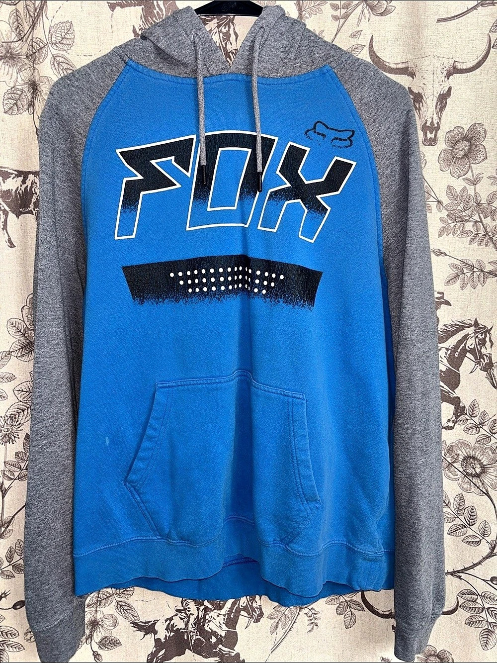 Fox Men's Blue & Gray Hoodie Size Large